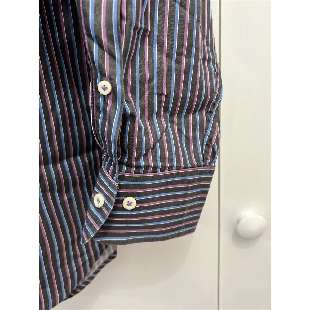 Peter Millar Shirt Men's Sz L Multi-Color Stripe Cotton Button Front Long Sleeve